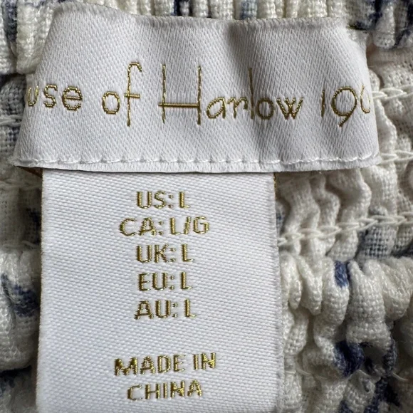 HOUSE OF HARLOW 1960 Smocked linen blend floral midi dress white blue size L - Picture 6 of 12